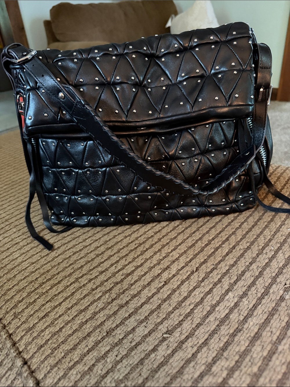 Aimee Kestenberg Black Quilted Studded Shoulder Bag